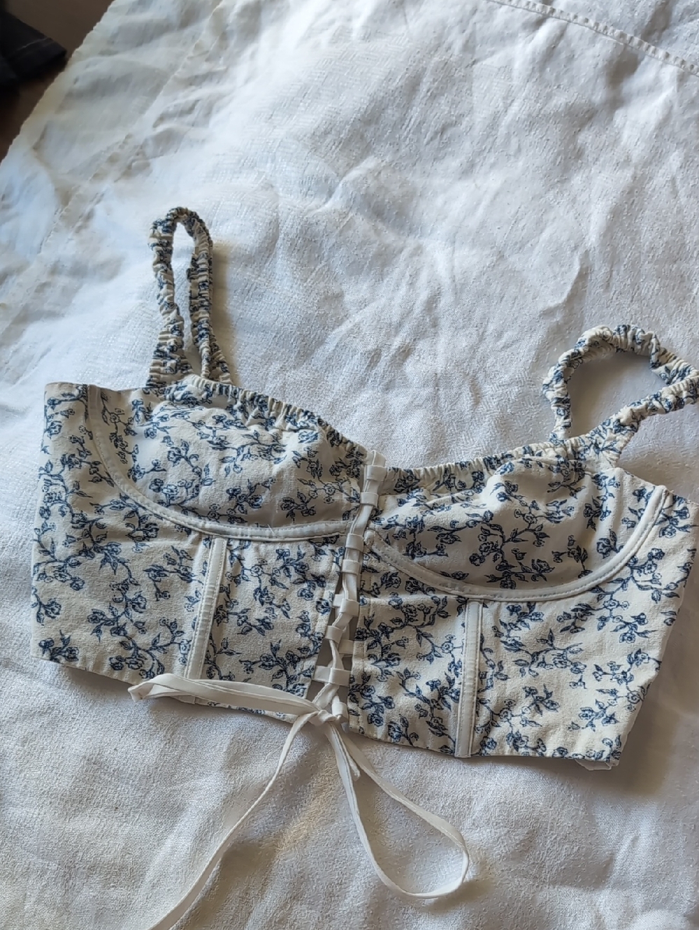 Windsor Cream Bustier Top with Navy Floral Accents